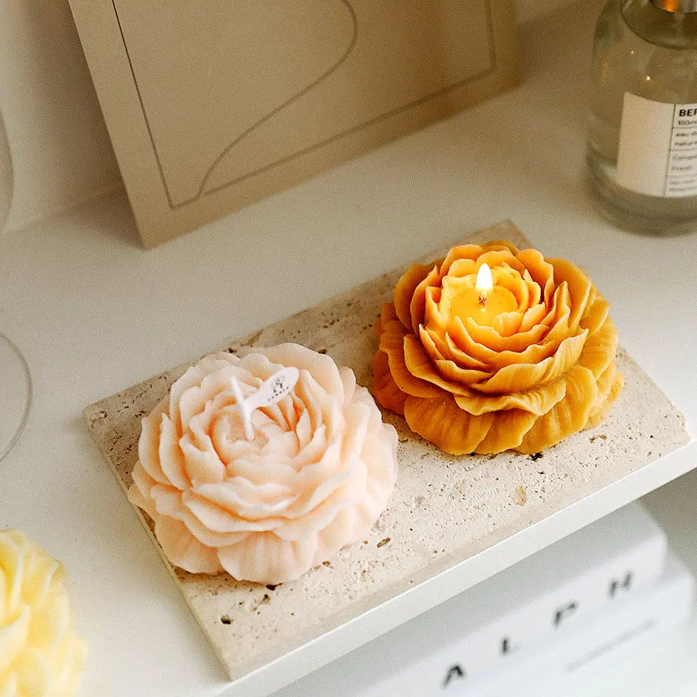 Wholesale Cute Flower Shape Peony Carving  Aromatherapy Scented Candles For Wedding Celebration Home Decor