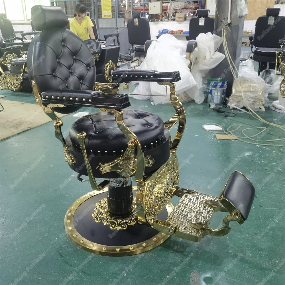 Professional Vintage Hairdressing Saloon Salon Furniture Durable Barbershop Brown White Gold Green Grey Washing Barber Chair