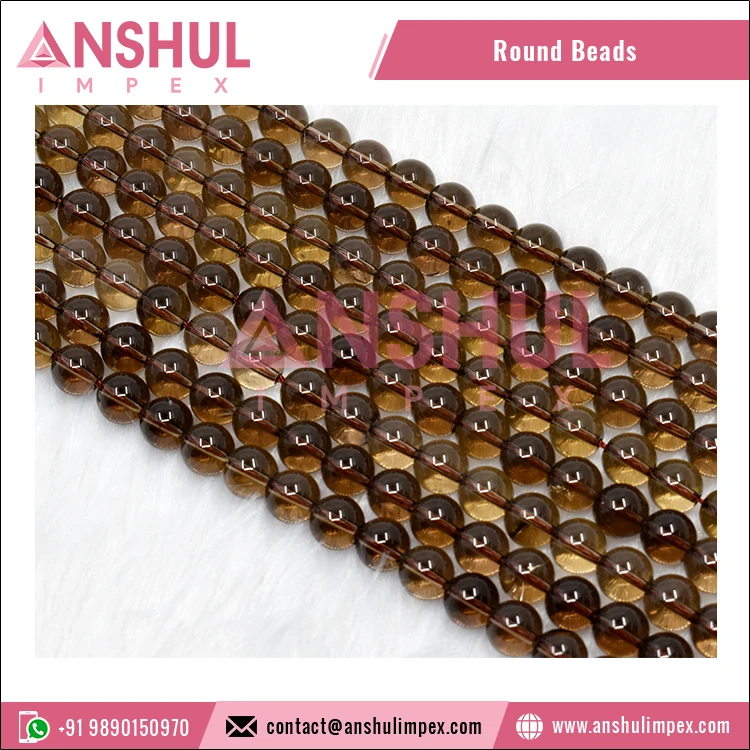 Indian Exporter of Good Quality Glossy and Smooth 12mm Smoky Quartz Gemstone Round Loose Beads at Factory Price
