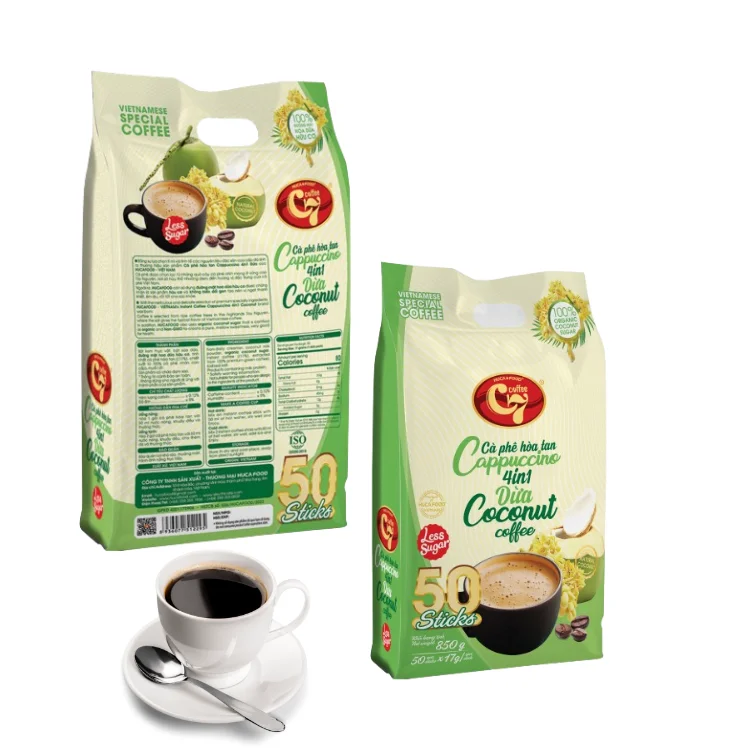 Instant Coffee Wholesale Ready To Export Cappuccino 4 In 1 Using With Hot Water Mix Coconut Milk Powder Vietnam Supplier
