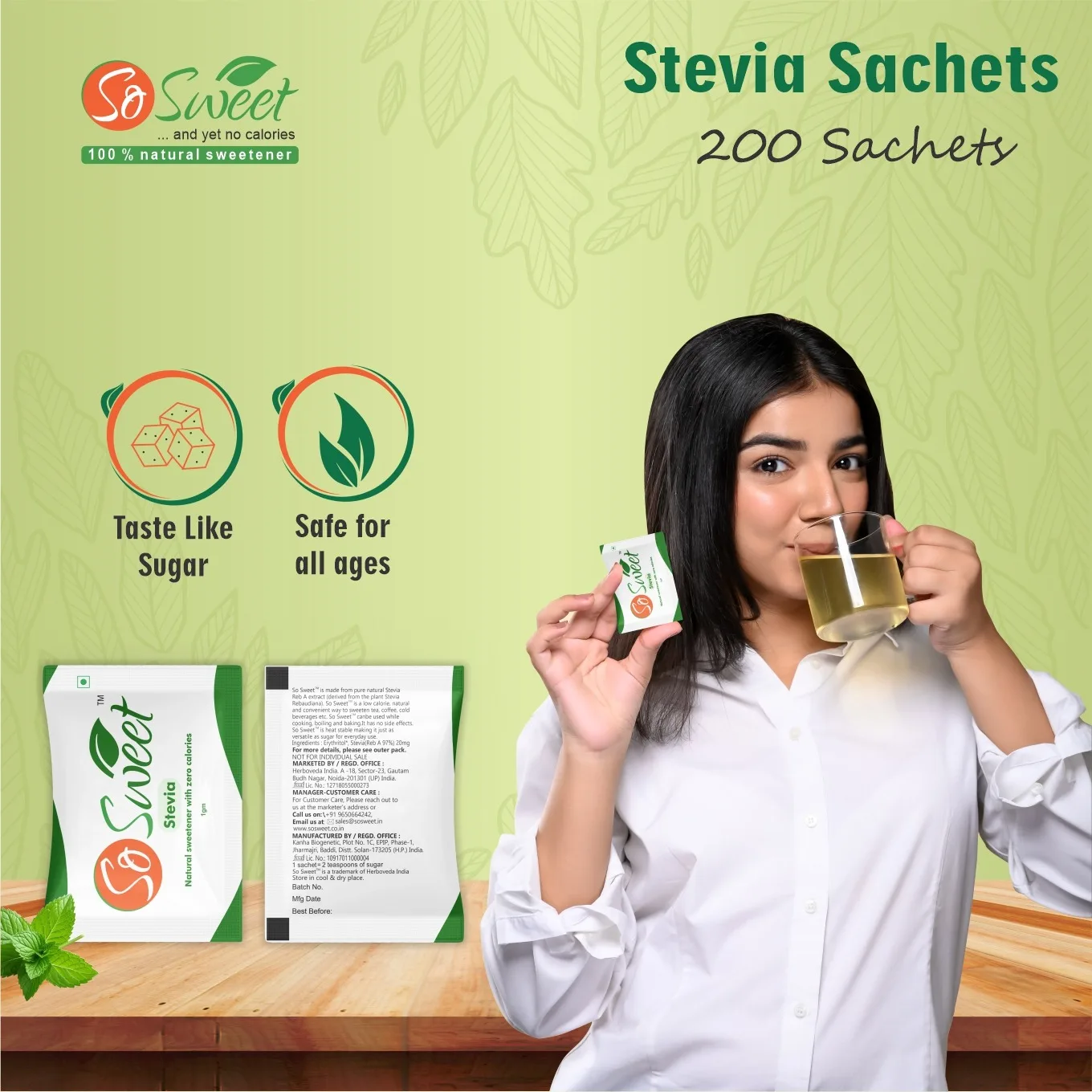 Stevia Steviol Glycosides Table Top Sugar Sachet Stick Sugar Substitute For Coffee Tea By Indian Exporter For Factory Supply
