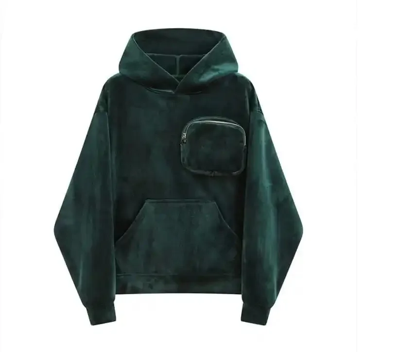 Luxury Velvet Hoodie with front zipper pocket Manufacturer 100% Cotton Blank Hoodie Vintage Heavyweight French Terry Hoodie