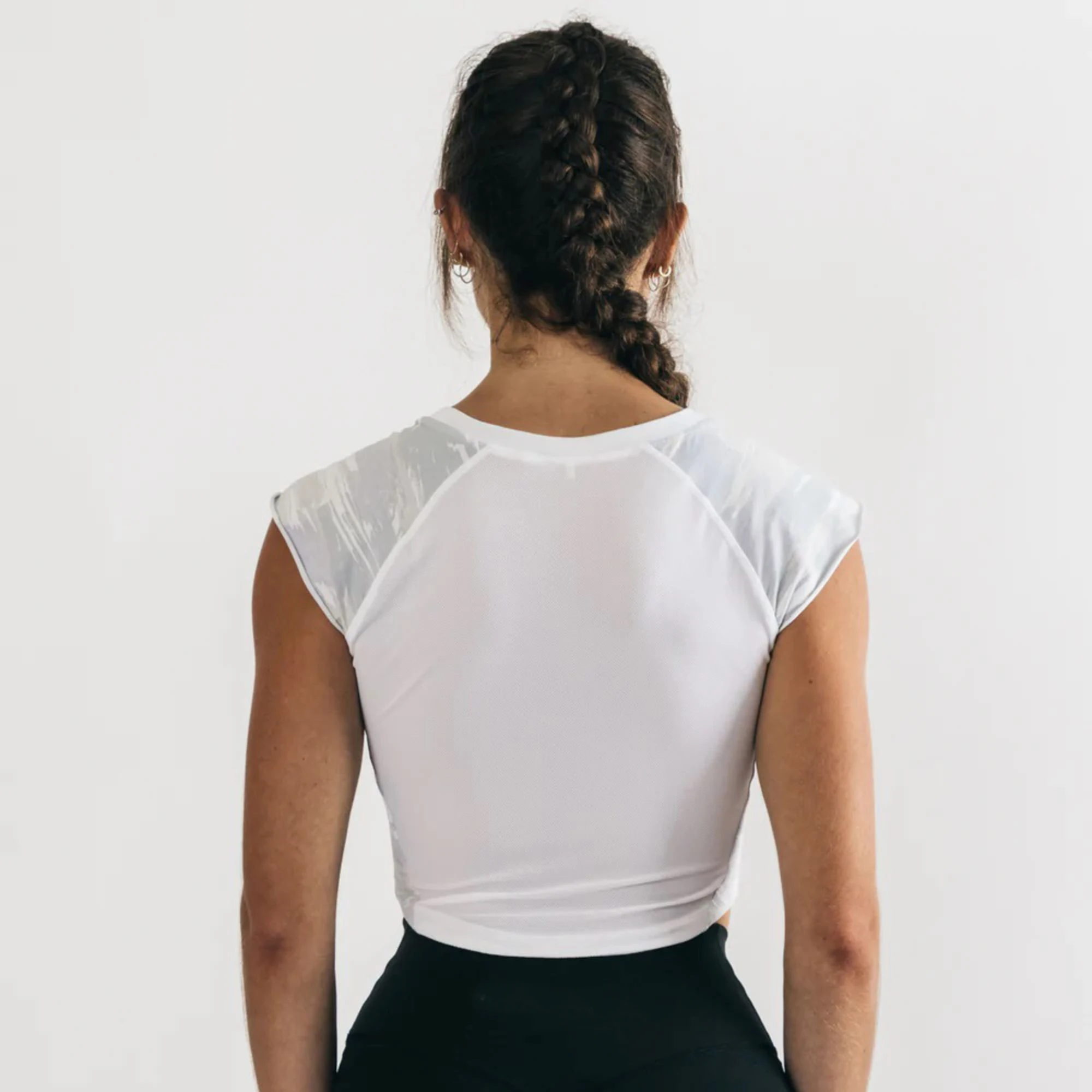 Performance Fit 95% Cotton 5% Spandex Fitted Cap Sleeves Raglan Shaped Crew Neckline Women Arctic Canvas Camo Scoop Hem Crop T-S