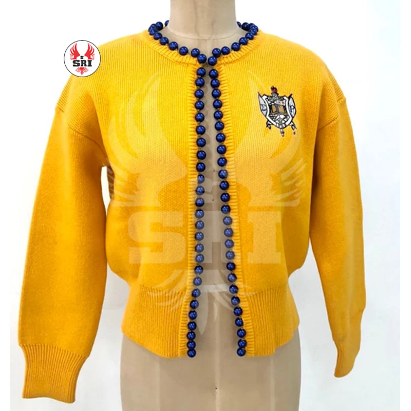 Sigma Gamma Rho Soror Embroidery Women Acrylic Cardigans | SGR Sorority Embroidered Ladies Custom Made pearl Cardigan Sweater