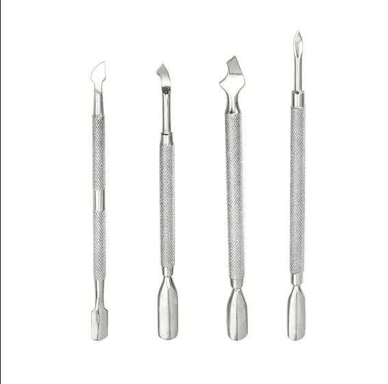 High Quality Double Sides Stainless Steel Custom label stylish angled cuticle nail pusher by Life Care Instruments