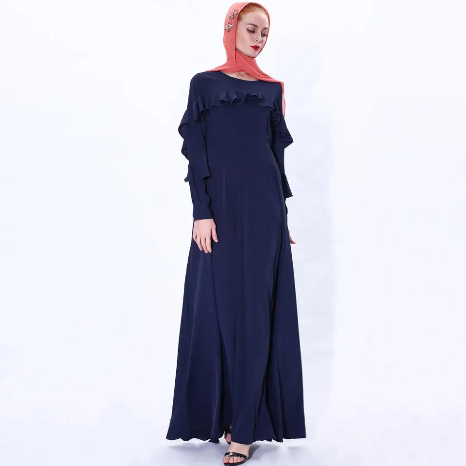 2023 Solid Color Dubai Turkish Muslim Dress Islamic Clothing Modest Fashion Muslim Women Dress