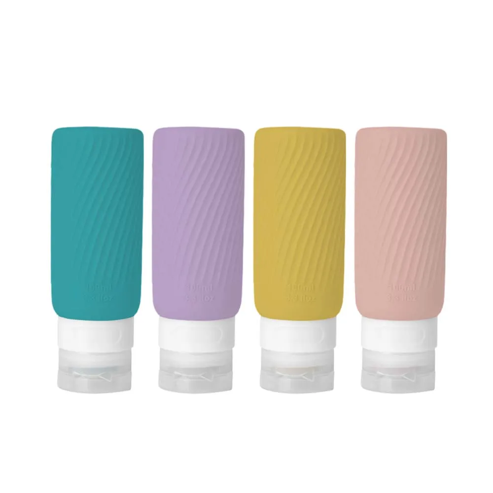 Eco-Friendly Clear Silicone Travel Bottles with Suction Cup Bases - Compact, Portable, and Leak-Resistant for Air Travel