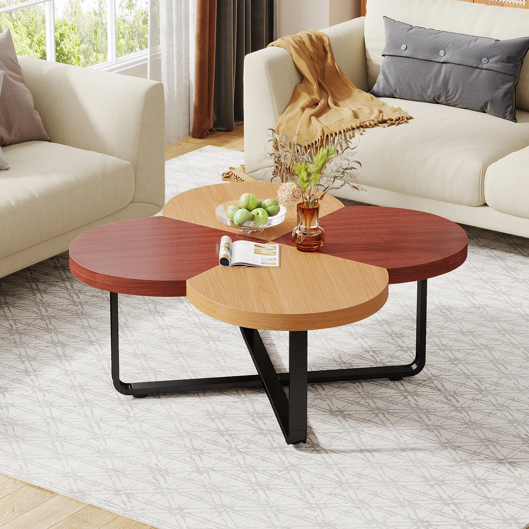 New Cloud Lucky Clover Shaped Modern Design Wood Center Table For Living Room