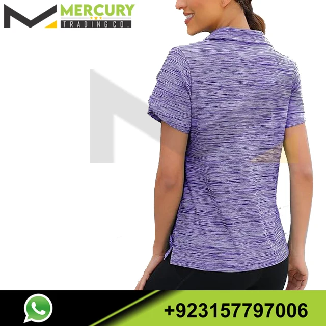 Customised Wholesale Summer Womens T-Shirts 1/4 Zip Up Overlap Short Sleeve Quick Dry Workout Tops