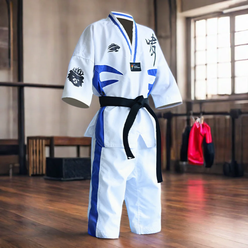 Custom Logo Embroidery Comfortable Competitive Taekwondo Black Uniform For Training Taekwondo Dobok TU-0008