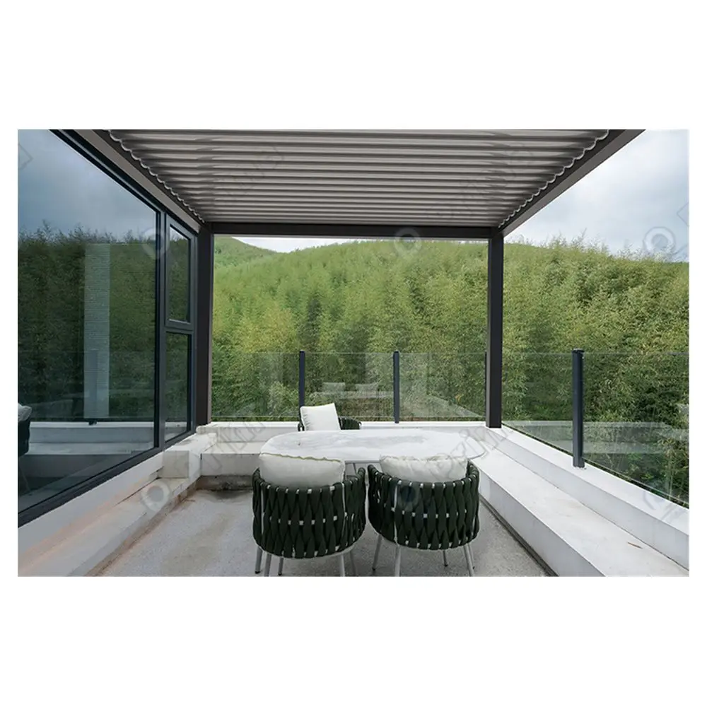 Prima Villa Garden Sliding Glass Manual Opening Retractable Waterproof Pergola Opening Roof Louver