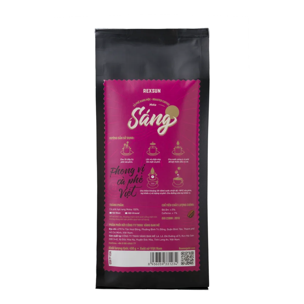 Vietnamese Arabica Bourbon (MOKA) Roasted Coffee Beans 450G/Bag with Winey Notes and Floral Scents From REXSUN Coffee Brand