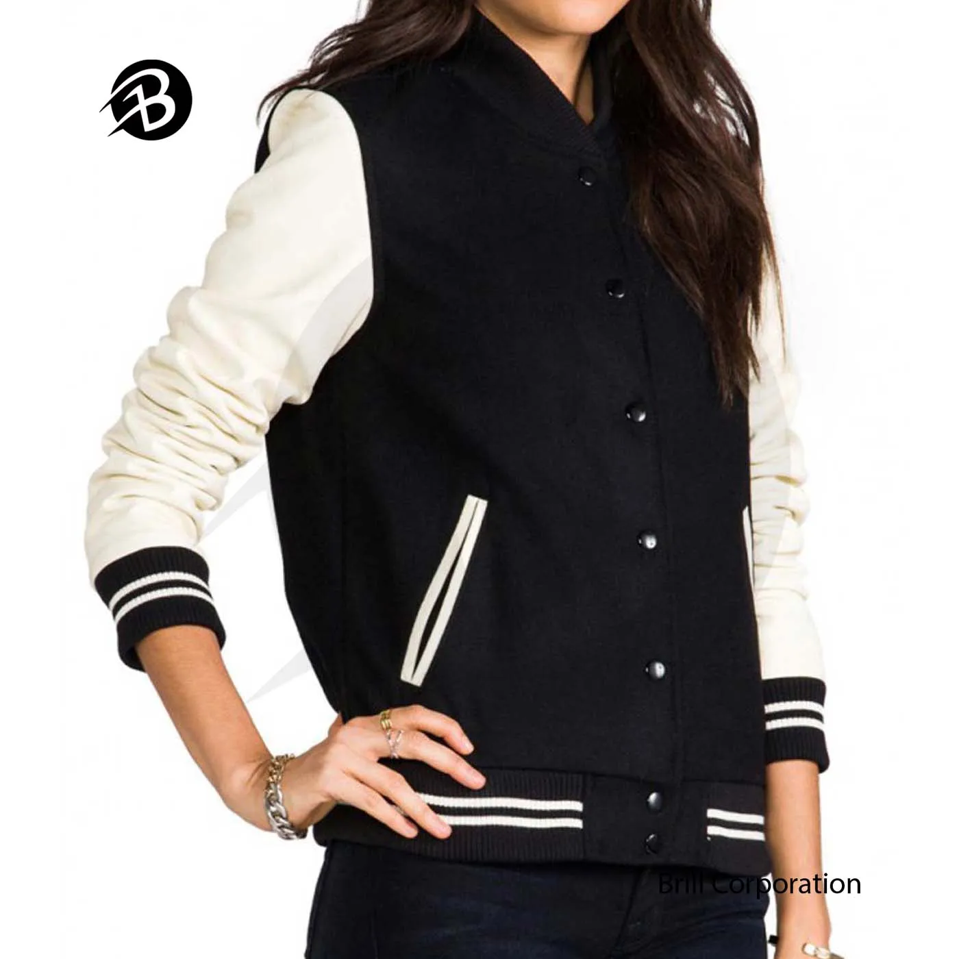 Casual Outdoor Varsity Jacket Ladies 100% Wool Baseball Quilted Windproof Long Sleeve Crew Neck Varsity Jacket Coat Women