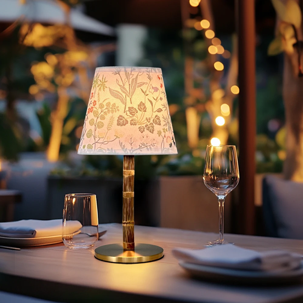 European Style Bamboo Cordless Led Table Lamps 2800mah Battery Remote Control Rattan Restaurant Table Light