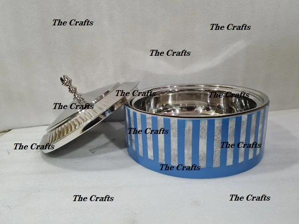 Marvelous Design Wooden and Steel Casserole Dish With Mother of Pearl Work Restaurant Serving Lunch and Dinner Hot Pot