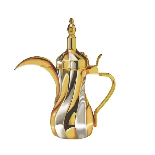 Customized Arabic Coffee Dallah Sets Coffee Pot Cawa Cups Base Sets Long Spout Dallah Tea Pot Brass Metal Coffee Tea Pot Dallah