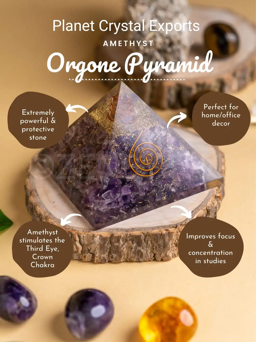 Handmade 60mm Amethyst Orgonite Pyramid Natural Crystal Gemstone Chakra Love Style for Energy Healing-Buy from PLANET CRYSTAL EX