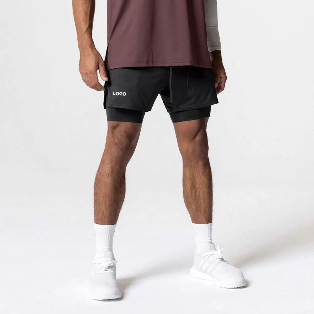 Weight lifting double layer  Athletic Sports 5 inch Mesh Liner Shorts Mens Compression Running Shorts