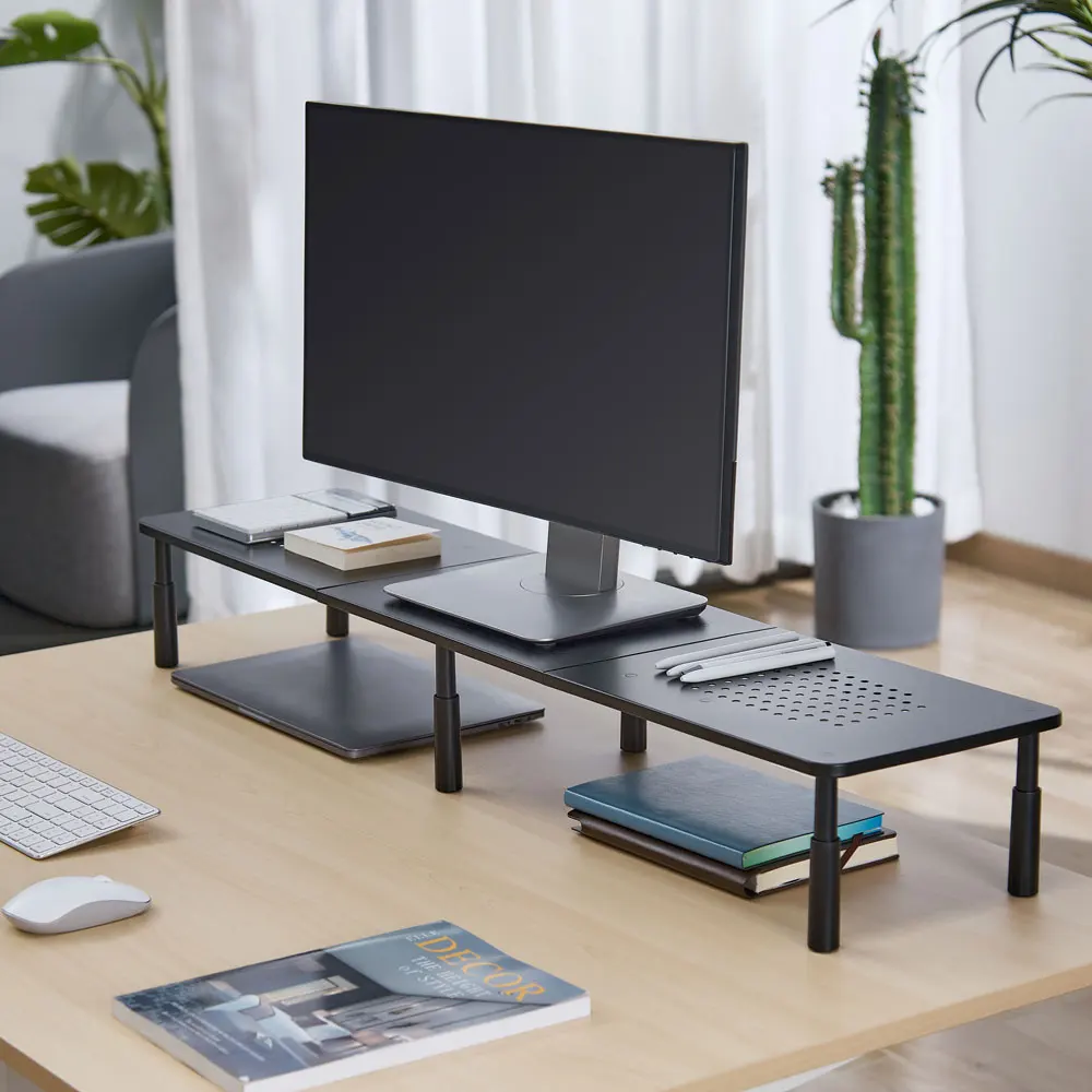 Customizable Office Use Plastic Ventilated Height Adjustable Monitor Laptop Riser Stand for Dual Monitors