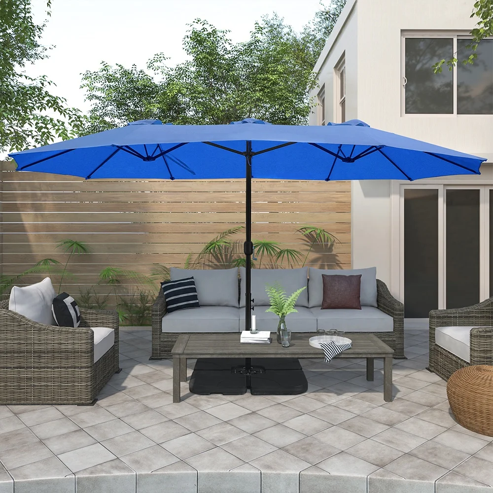 15FT Patio Outdoor Umbrella Market Umbrella Garden Parasol Double-sided Large Patio Twin umbrella