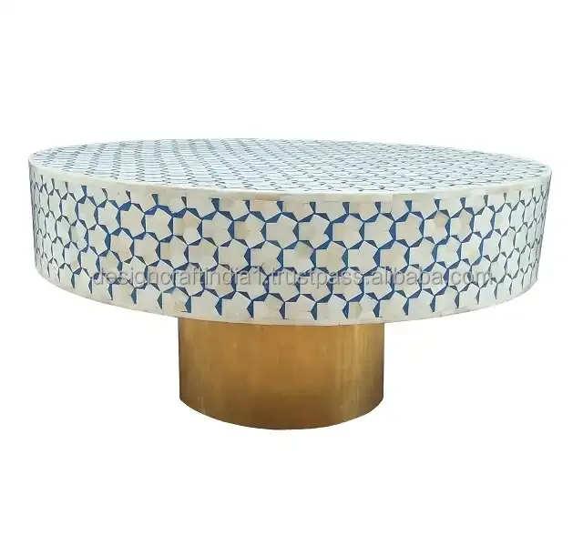 Best Choice MOP coffee table decor accessories Elegant Mother of Pearl Inlay Round White Coffee Tables in Living Room
