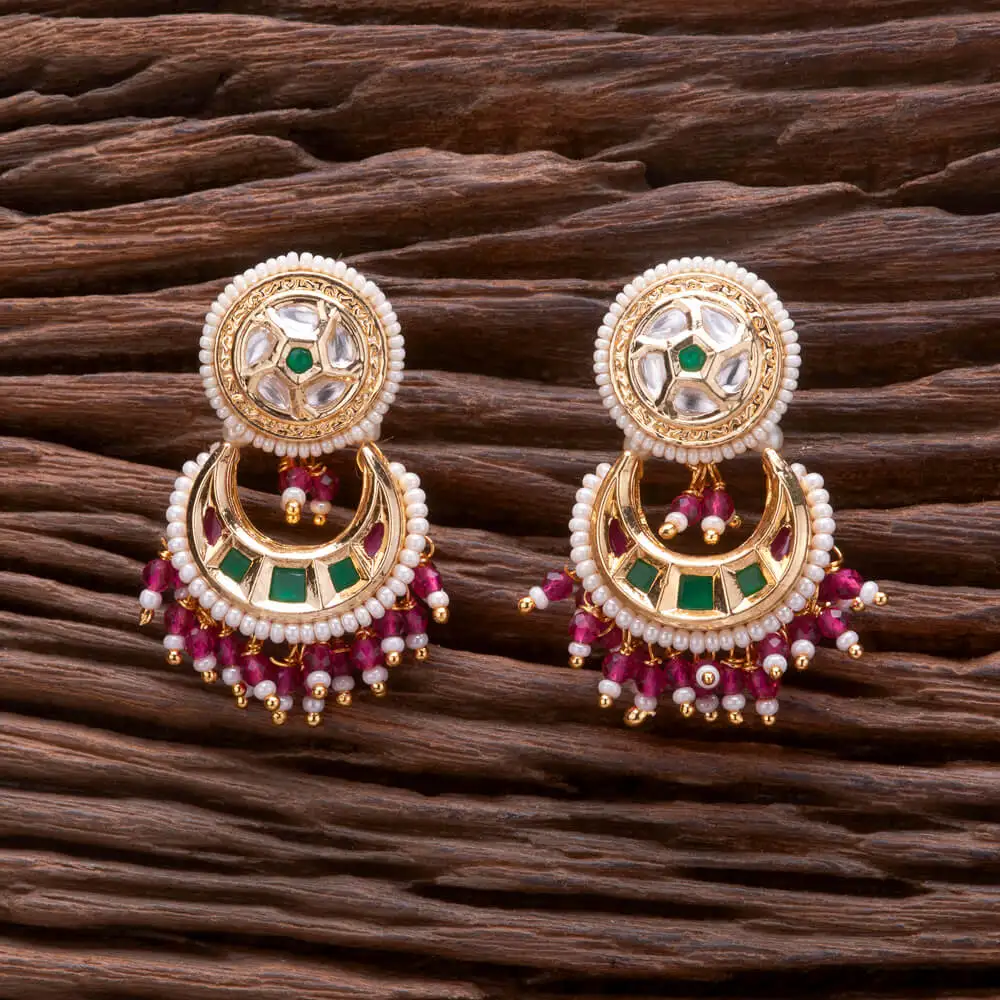 Kundan Gold Plated Chand Earring With Pearls for Ladies Fashion Jewellery Wholesalers in India