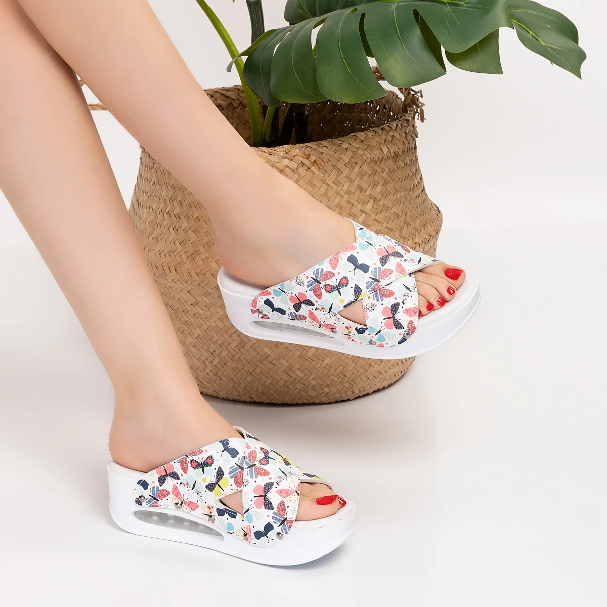 Clogs Pastel Butterfly Patterned Orthopedic Slides (Open Toe),AirMax Sole Women Sabo Slippers Orthopedic Sabo Slippers