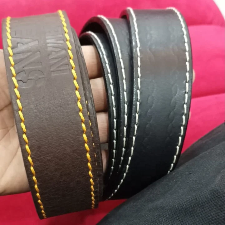 Handtooled Top Full Grain Western Belt Golden & white Buckstitch Luxury Belt Premiom CowHide Ready to Ship Unisex Custom