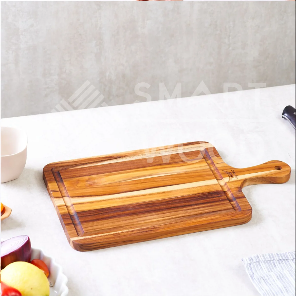 EXTRA LARGE BUTCHER BLOCK CUTTING BOARD CHOPPING BOARD OILED COVER TEAK RECTANGLE HANDLE WOOD FROM SAMRTWOOD