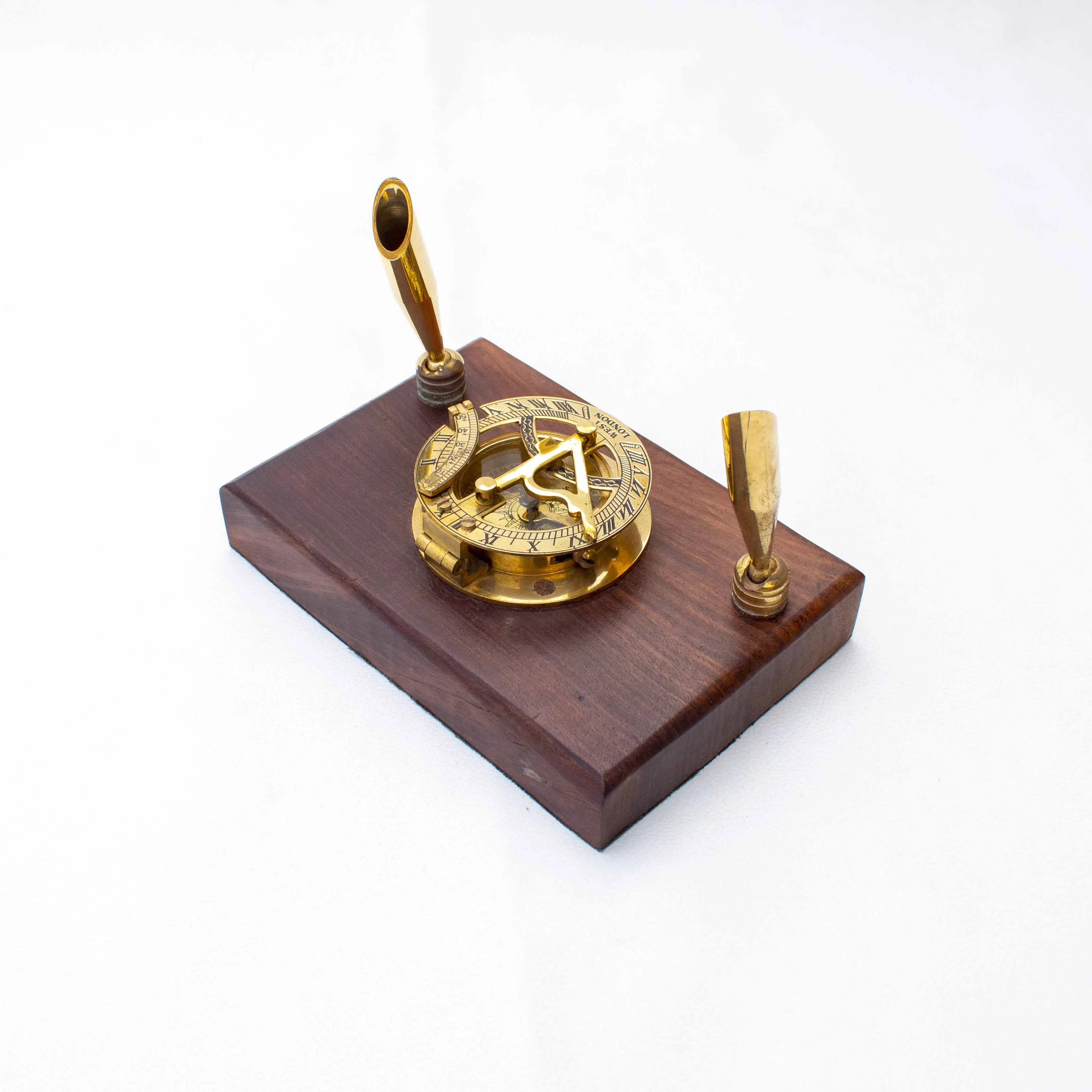 Brass Sunidal Pen Holder on wooden base