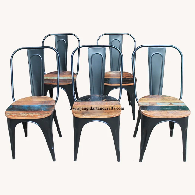 Factory Wholesale Cheap Price Industrial Vintage Stackable Outdoor Indoor Chairs Black Painting Metal Iron Dining Room Chairs