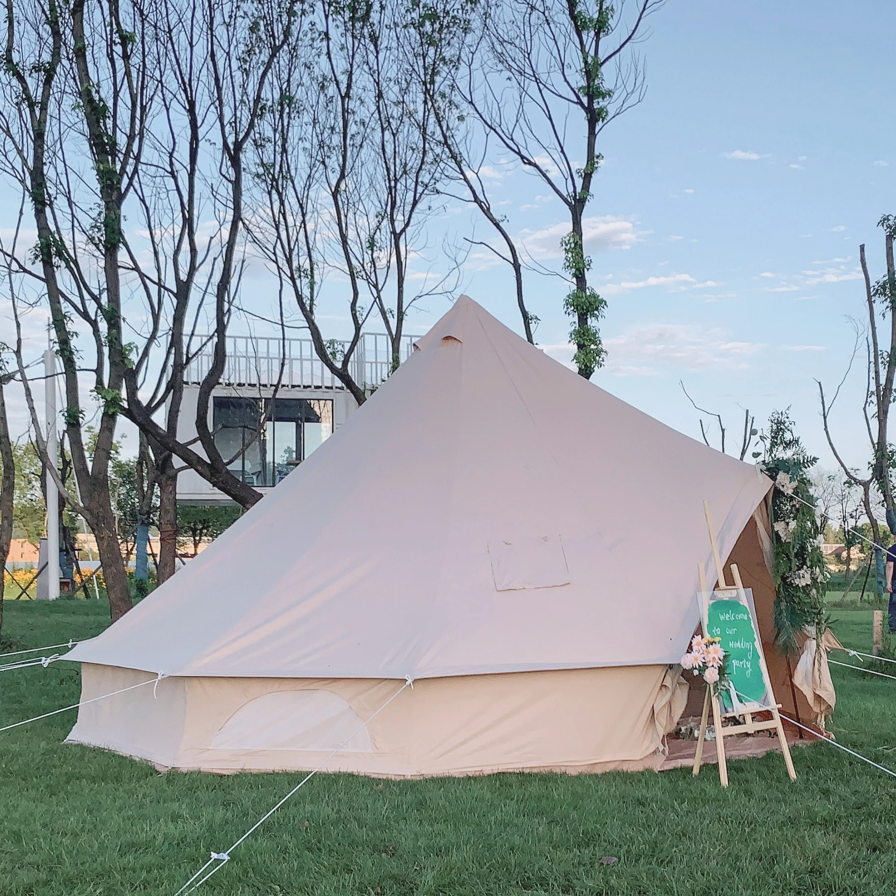 Luxury cotton canvas mongolia style tent sahara bell tent 4m glamping outdoor camping fashionable tent