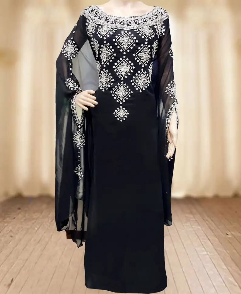 Muslim Clothing Manufacturers Custom Luxury Crystal Dubai Caftan Muslim Moroccan Kaftan