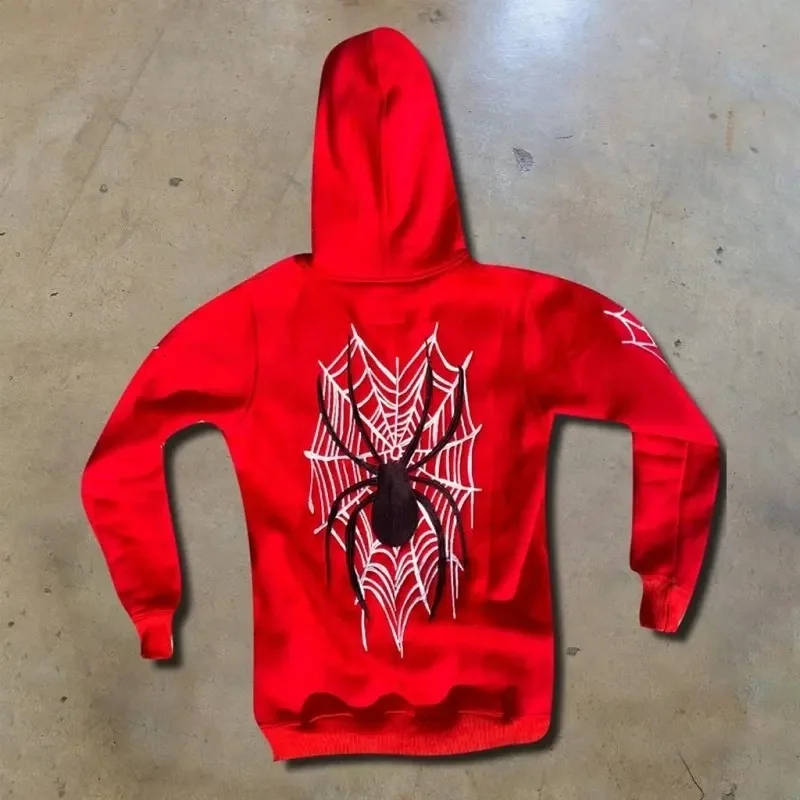 Red Full Zip Hoodie Sweatshirt Sp5der Hoodie Hip Hop EMO Clothes 3d puff printing 555 custom full face zip up hoodie
