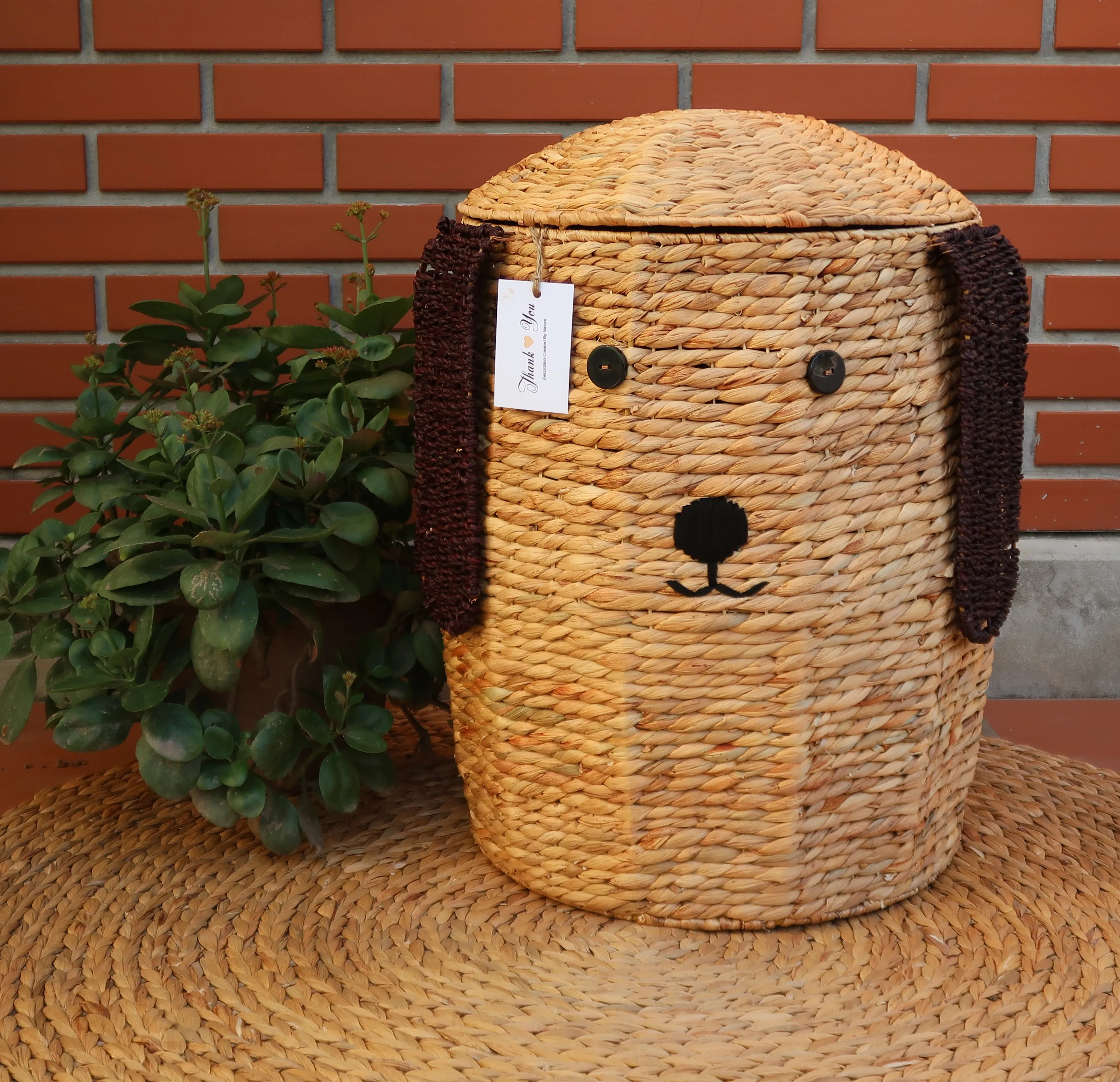 Eco-friendly water hyacinth storage basket, versatile water hyacinth animal-shaped storage basket with lid, made in Vietnam