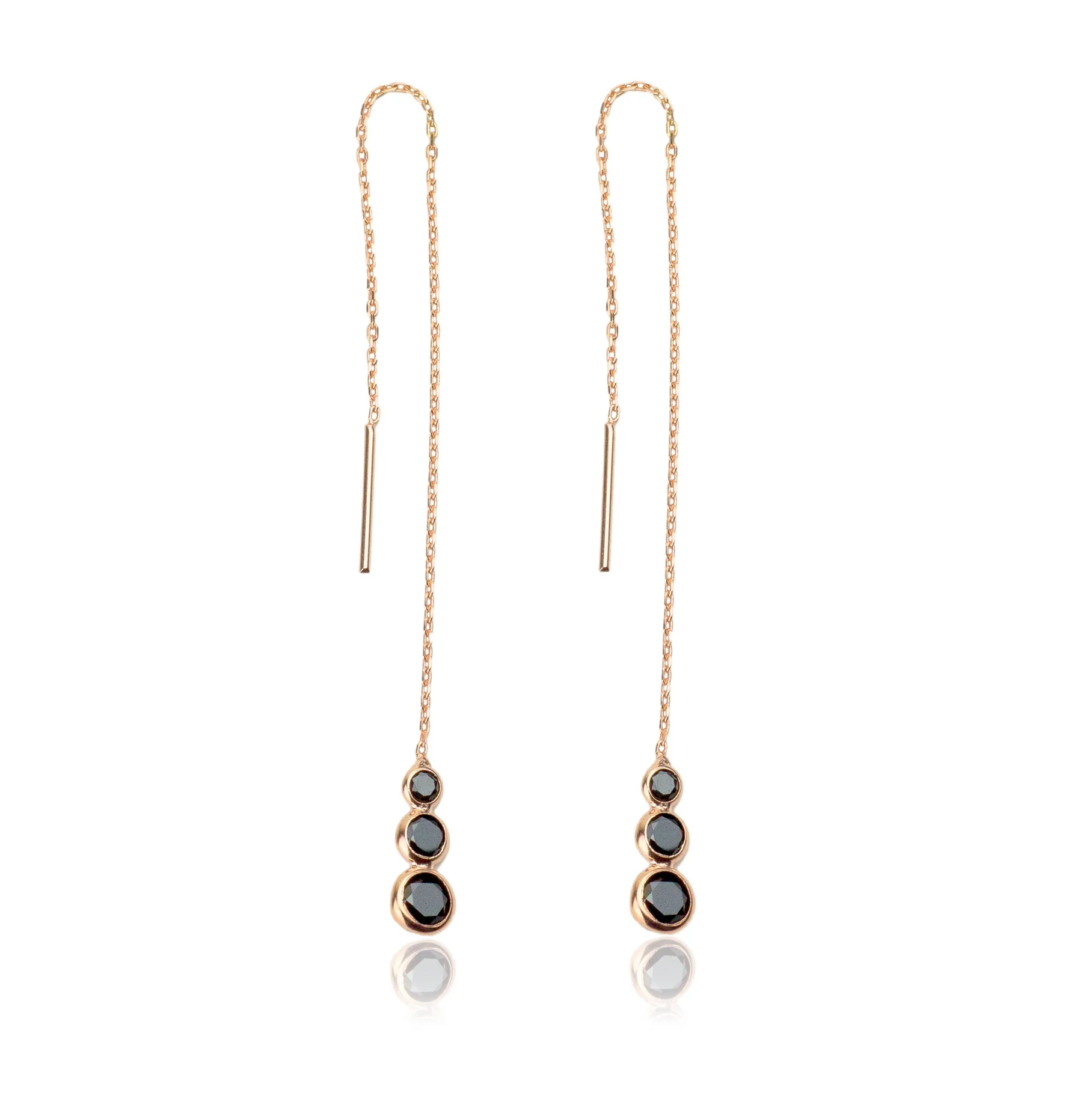 925 Sterling Silver Jewelry Dangle Earrings Black Onyx Dot Threader Earrings in Sterling Silver Earrings For Women