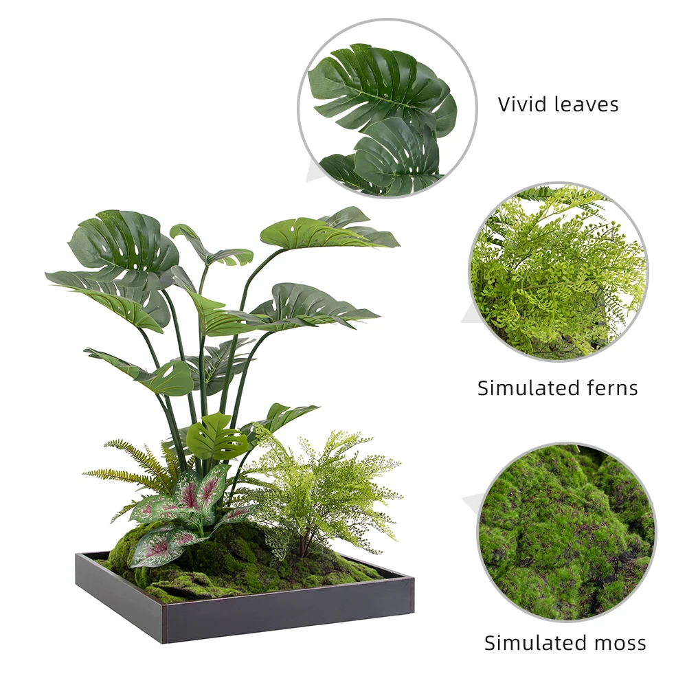 Shein Wholesale Fake Big Bonsai with Planter Faux Plant for Combination Landscape Silk Leaves Artificial Turtle Tree