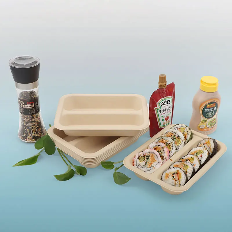 Biodegradable 1/2/3 compartment Eco Friendly Bamboo pulp Disposable Takeaway Paper Plates food tray