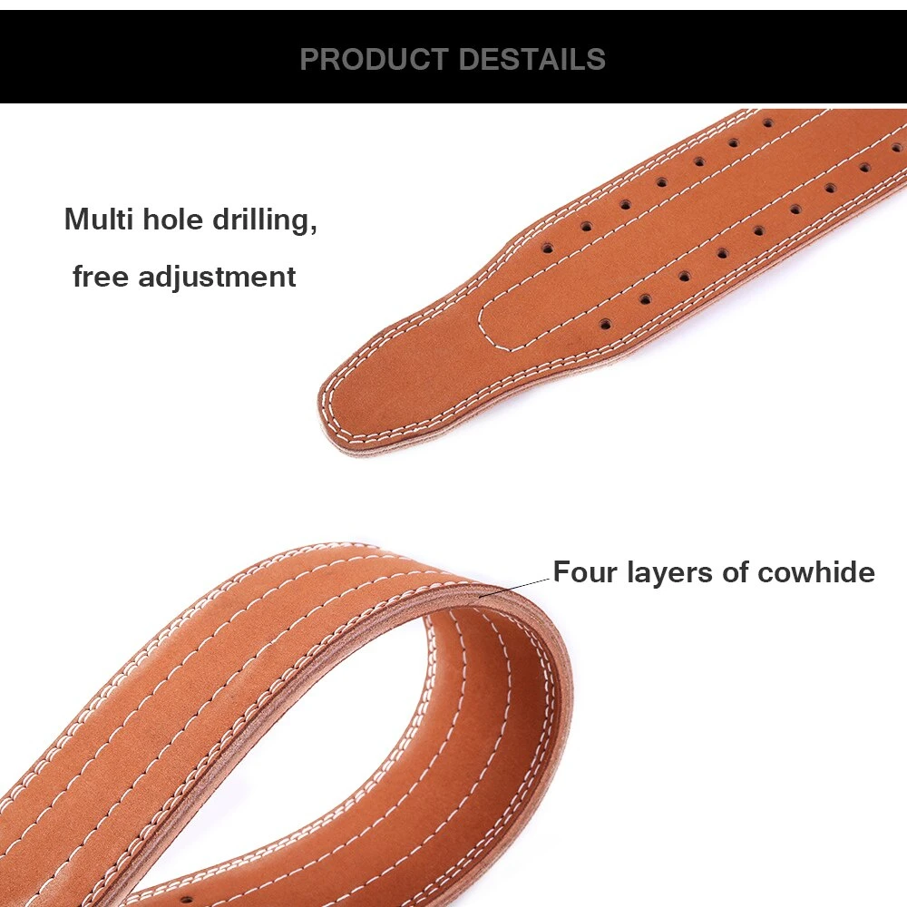 Custom Cowhide Leather Weightlifting Belt Weight Lifting Back Support Power Training Belt Gym Fitness Equipment Workout Exercise