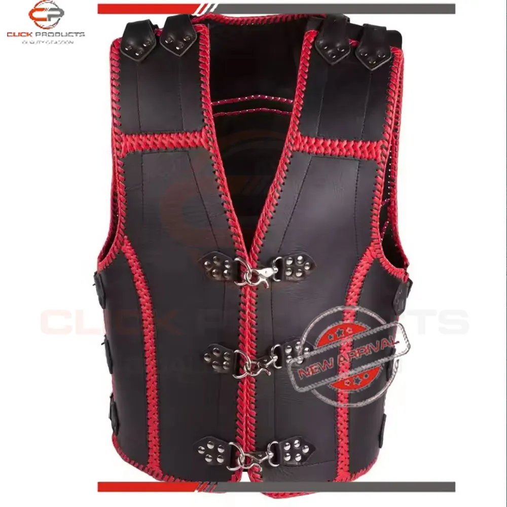 Premium Quality Leather Manufactured Classic Style Vest Buttoned Closeup Professional Stitching New Fashionable Leather Vest