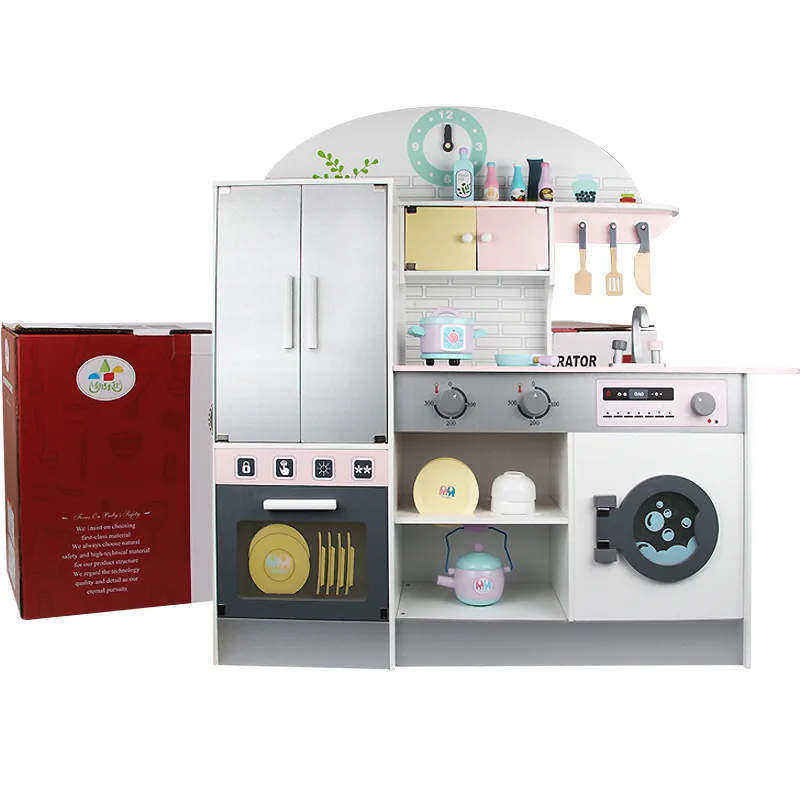 Wooden Refrigerator Children House Set Cooking Experience Girls Boys Kitchen Toys For Kids