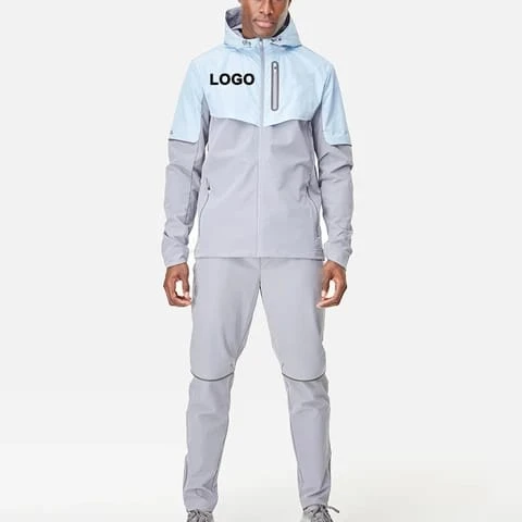 Color Block Windbreaker Nylon Tracksuit for Men Sports Active Wear Jackets and Shorts Two Pieces Jogging Sets Comfortable