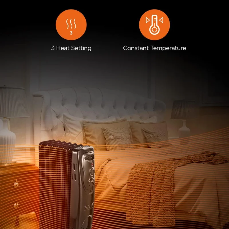 HOT PRODUCT Oil Filled Radiator Heater for indoor use Large Room Safe with Thermostat, 1500W Energy Efficient Quiet Space Heater
