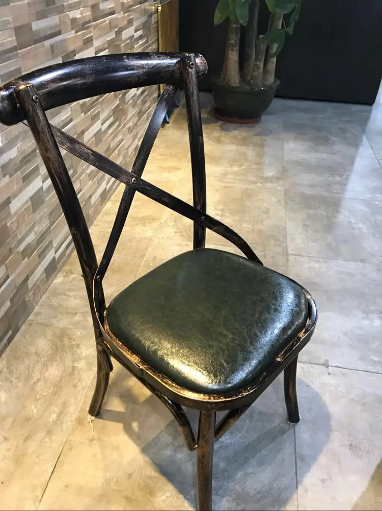 Classical-style Metal Leather Dining Chair with Metal Backrest