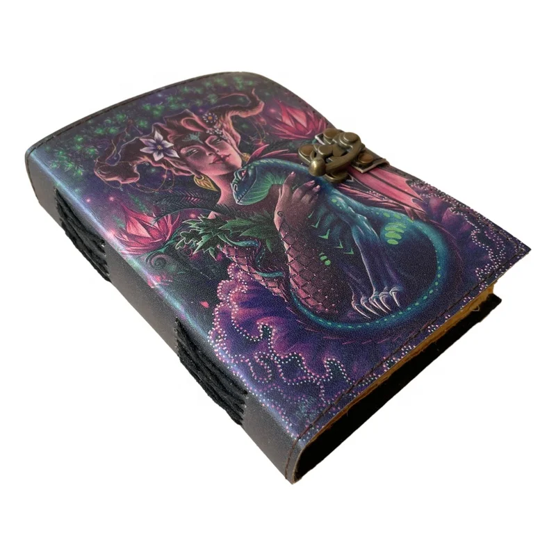 Lizard With Women Handmade Leather Printed Journal Retro Collage Poster Design Deckle Vintage Paper Notebook Sketchbook planner