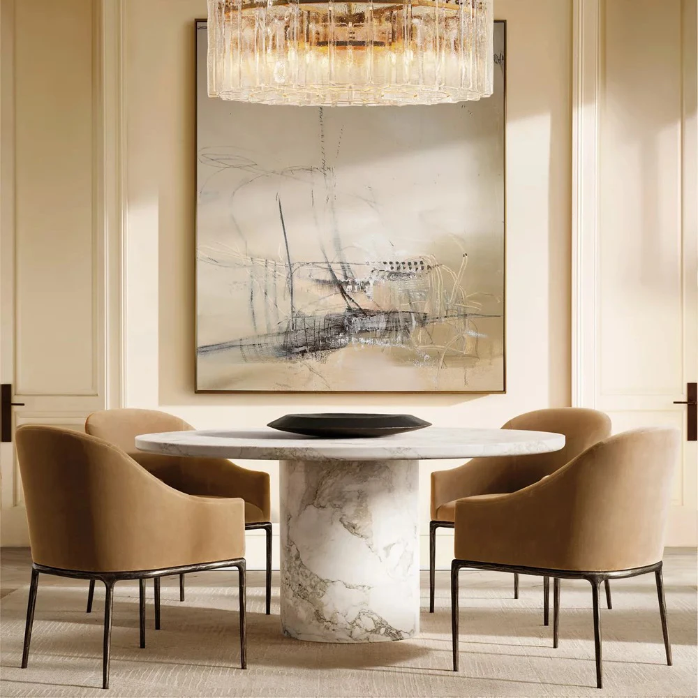 Factory Supply Antique Style Thaddeus Barrelback Slope Fabric Dining Armchair