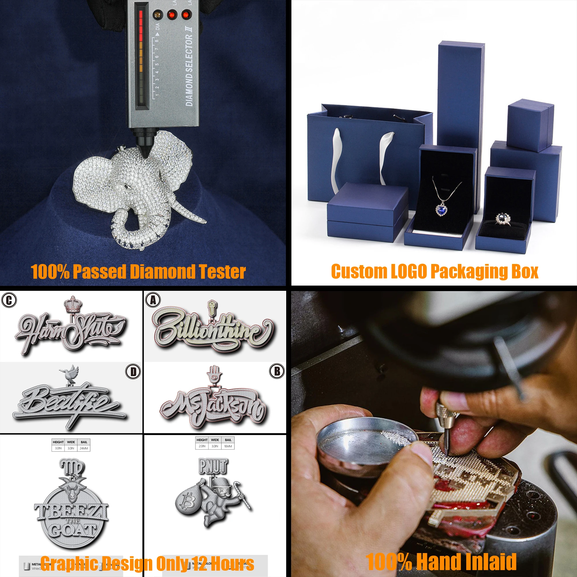 Iced Out Chain Pendant Men Jewelry Passes Diamond Tester 14K 18K Solid Gold Letter Name Hip Hop Custom VVS Moissanite Pendant