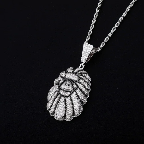 Iced Out Monkey Head Shape Hip Hop Certified Gold Pendant Curb Chain Necklace Jewelry Gift For Your Boyfriend & Friend