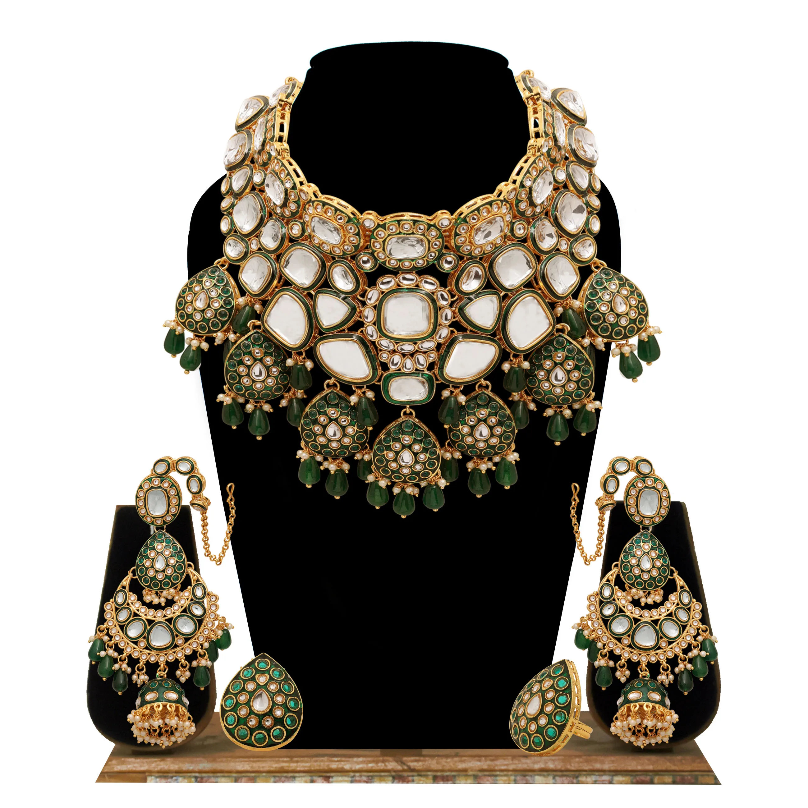 Gold plated Jodha Akbar Indian Style Kundan & Meena Work Beads Splendor Bridal Choker Set