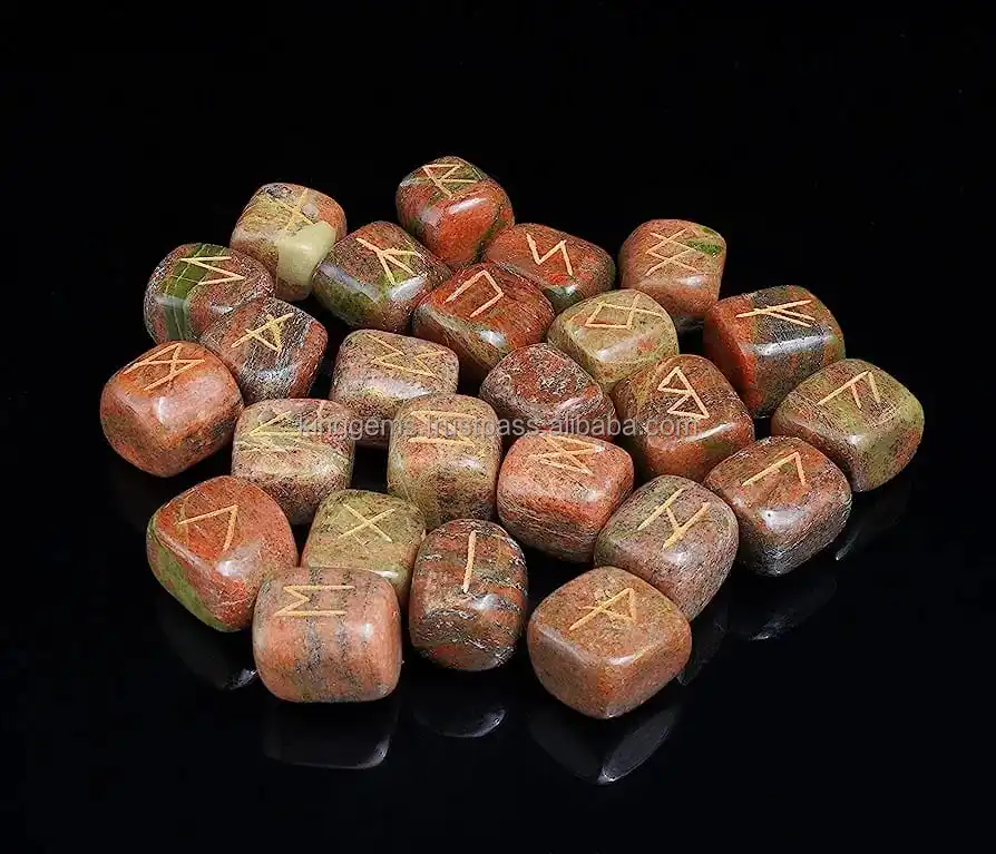 BEST HEALING STONE CRYSTAL UNAKITE RUNE SETS HEALING CRYSTALS 25 PIECES ENGRAVED TUMBLE RUNE UNAKITE STONES HEALING  RUNE SET